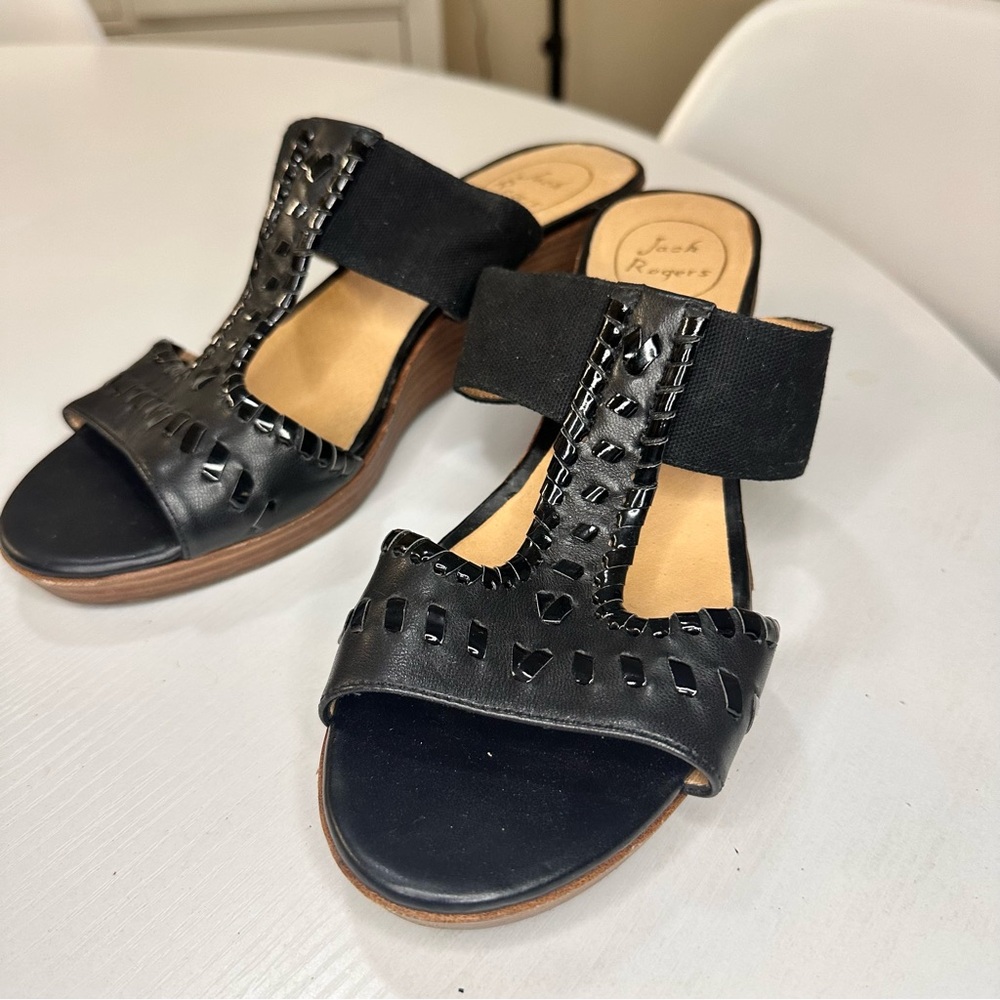 Jack Rogers Black Nora Wedge Sandals Size 9